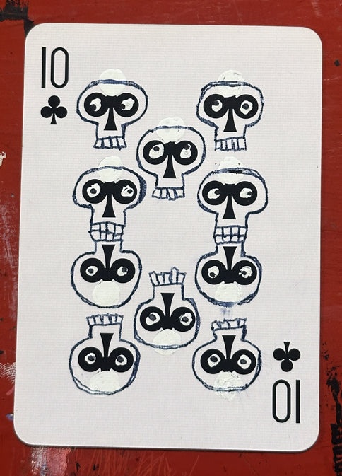 Ten of Clubs (Original Hand-Painted Skull Card)