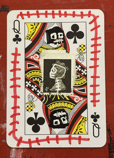 Queen of Clubs (Original Hand-Painted Skull Card)