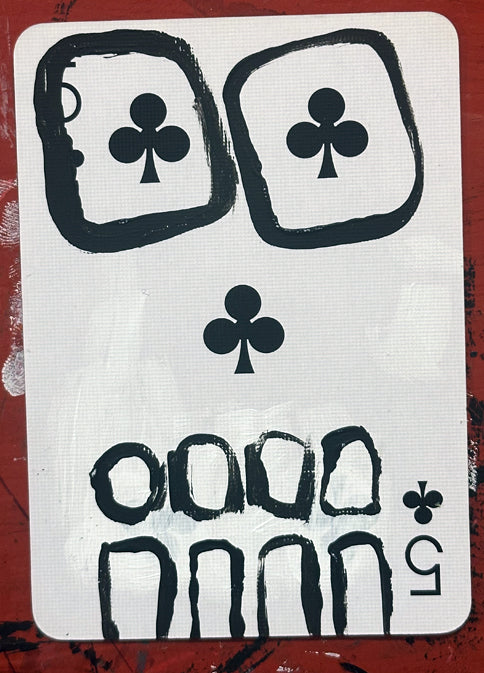 Five of Clubs (Original Hand-Painted Skull Card)