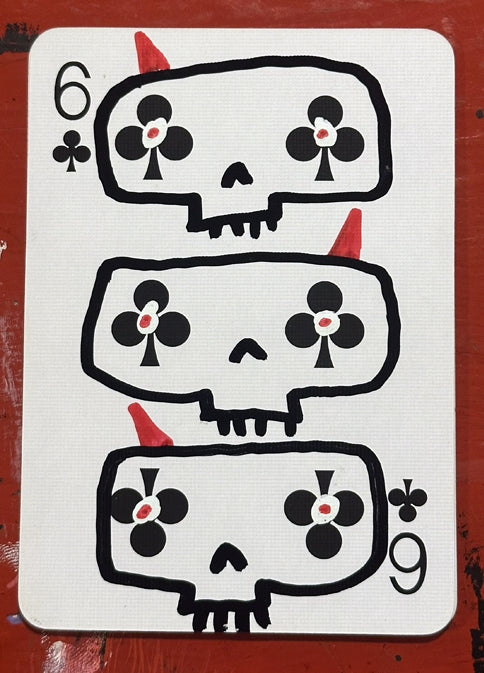 Six of Clubs (Original Hand-Painted Skull Card)