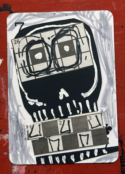 Seven of Clubs (Original Hand-Painted Skull Card)
