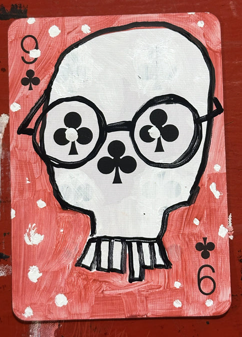 Nine of Clubs (Original Hand-Painted Skull Card)