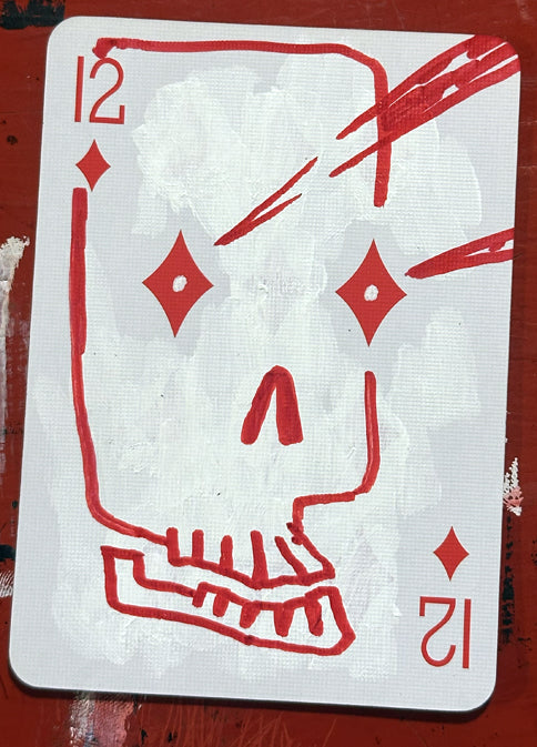 Twelve of Diamonds (Original Hand-Painted Skull Card)