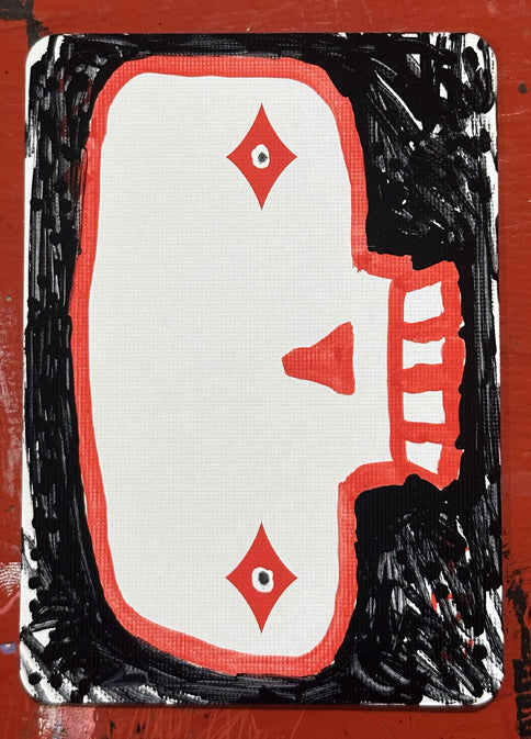 Two of Diamonds (Original Hand-Painted Skull Card)