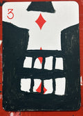 Three of Diamonds (Original Hand-Painted Skull Card)
