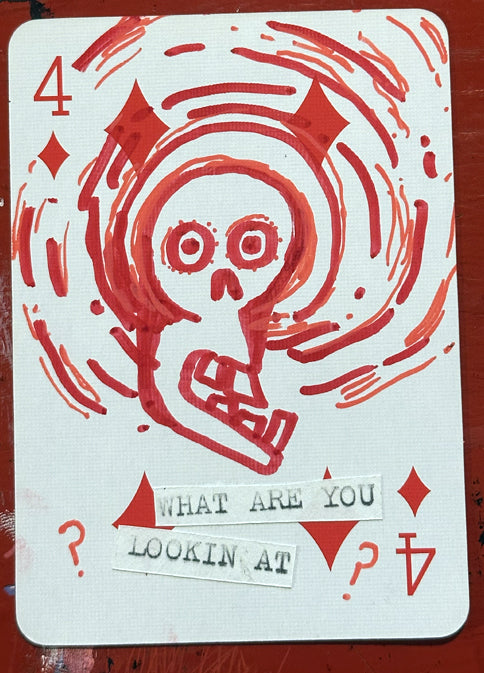 Four of Diamonds (Original Hand-Painted Skull Card)