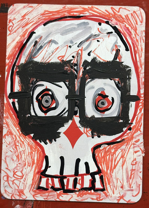 Seven of Diamonds (Original Hand-Painted Skull Card)