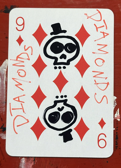 Nine of Diamonds (Original Hand-Painted Skull Card)