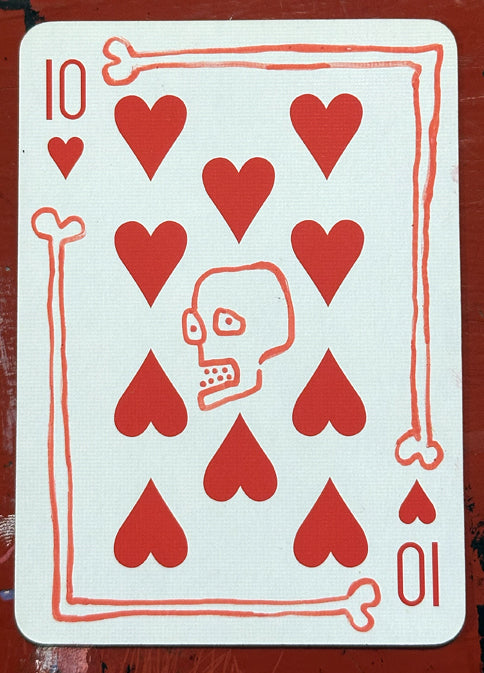 Ten of Hearts (Original Hand-Painted Skull Card)