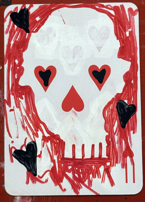 Eleven of Hearts (Original Hand-Painted Skull Card)