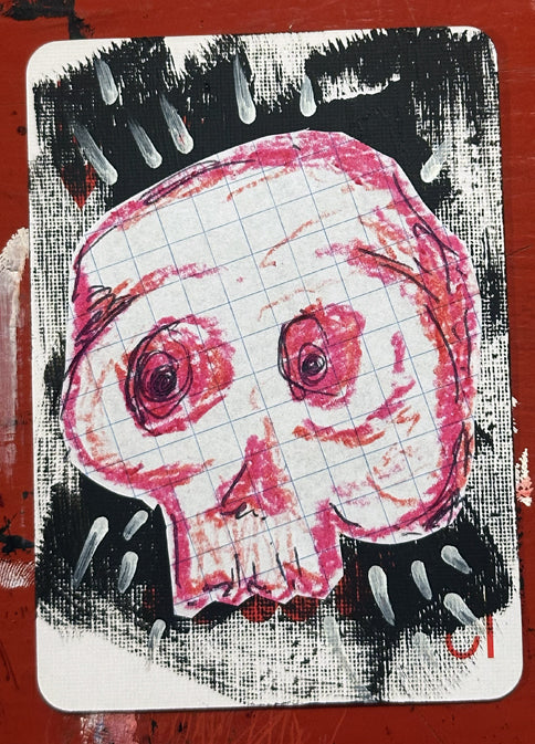 Twelve of Hearts (Original Hand-Painted Skull Card)