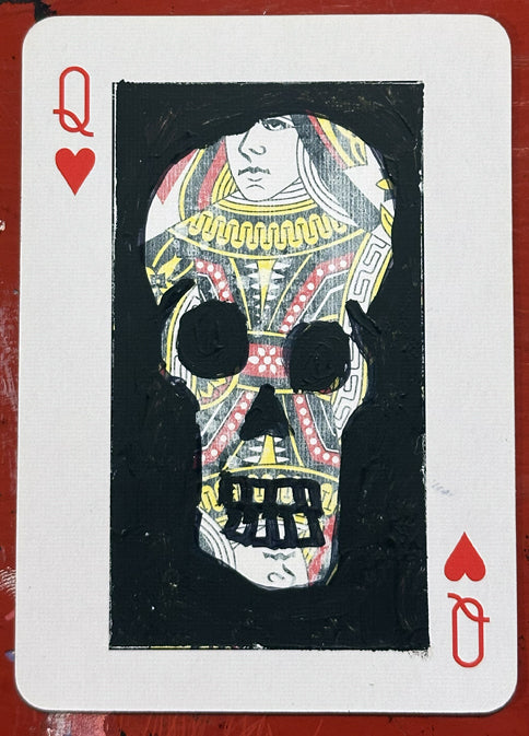 Queen of Hearts (Original Hand-Painted Skull Card)