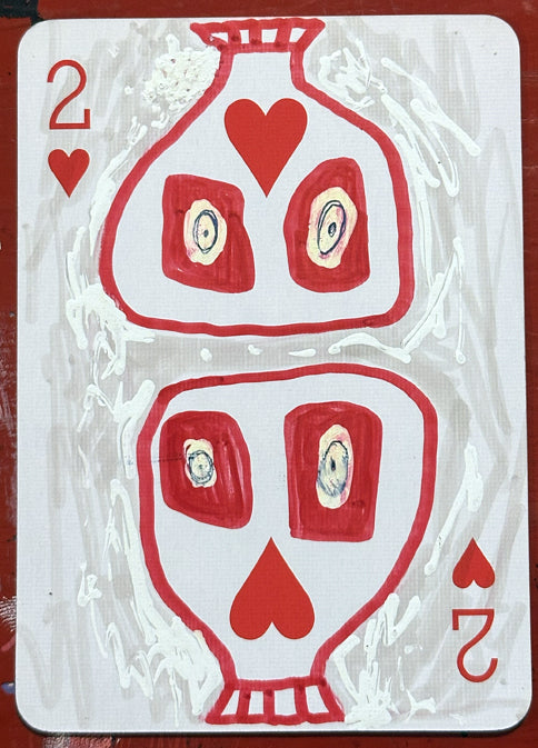 Two of Hearts (Original Hand-Painted Skull Card)