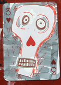 Three of Hearts (Original Hand-Painted Skull Card)