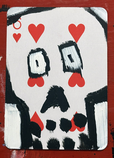 Six of Hearts (Original Hand-Painted Skull Card)