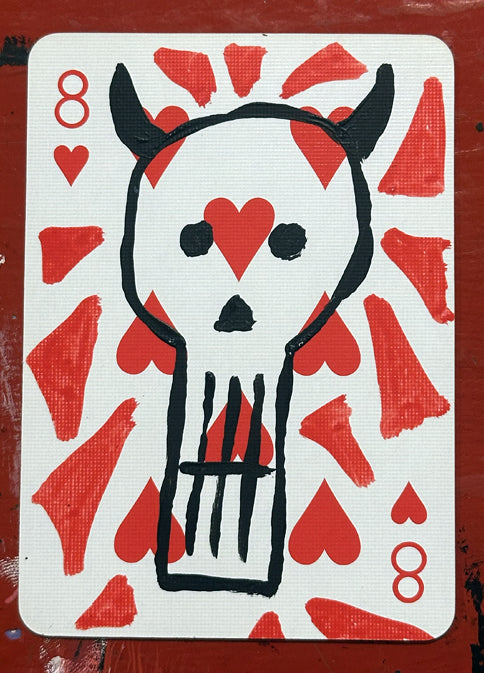 Eight of Hearts (Original Hand-Painted Skull Card)