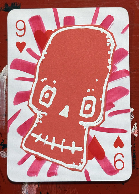 Nine of Hearts (Original Hand-Painted Skull Card)