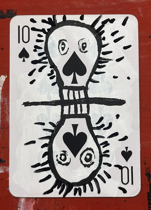 Ten of Spades (Original Hand-Painted Skull Card)