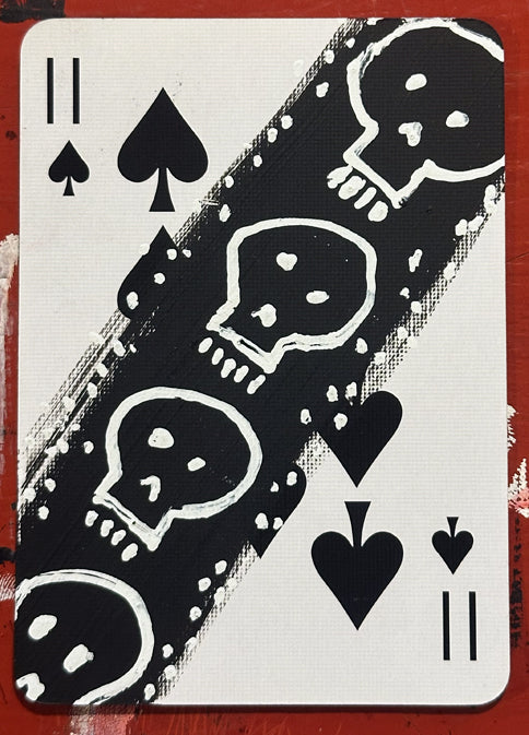 Eleven of Spades (Original Hand-Painted Skull Card)