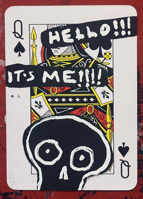 Queen of Spades (Original Hand-Painted Skull Card)