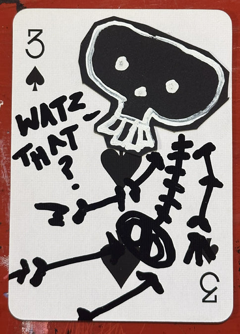 Three of Spades (Original Hand-Painted Skull Card)