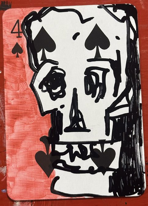 Four of Spades (Original Hand-Painted Skull Card)