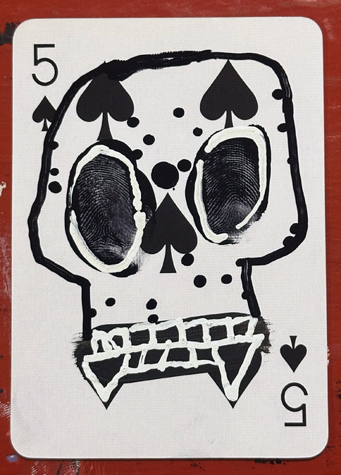 Five of Spades (Original Hand-Painted Skull Card)