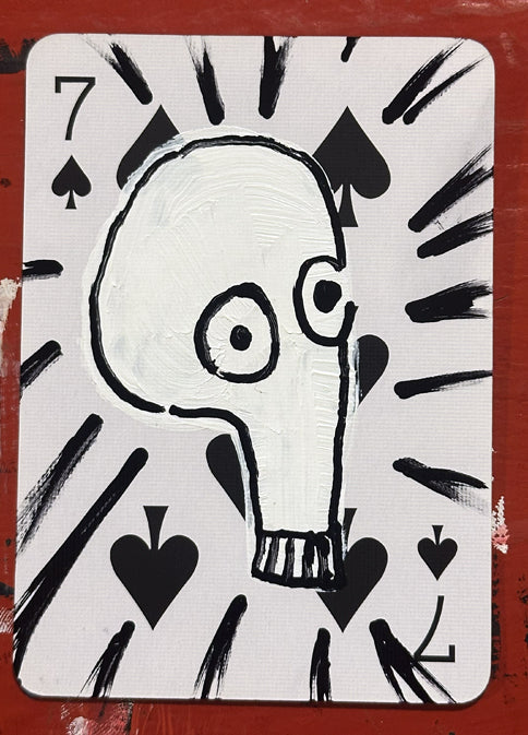 Seven of Spades (Original Hand-Painted Skull Card)