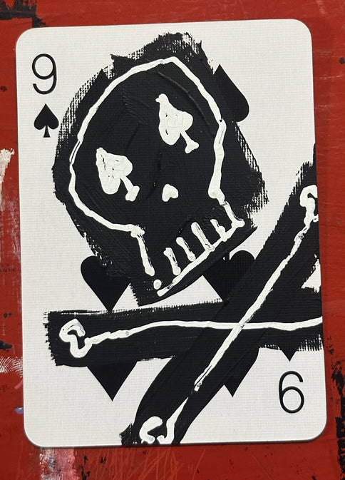 Nine of Spades (Original Hand-Painted Skull Card)